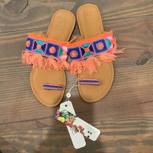 America & Beyond Pompom & Tassel sandals